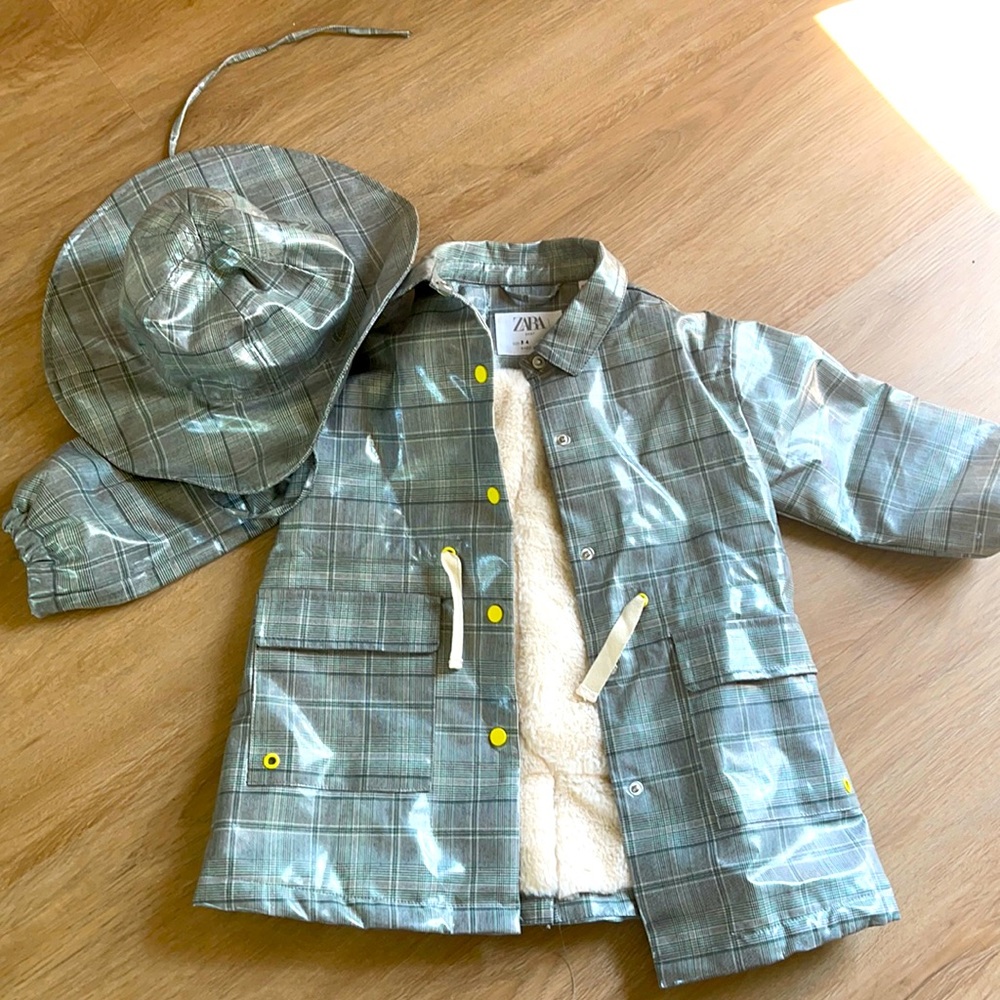 Zara Baby plaid rain coat with matching hat